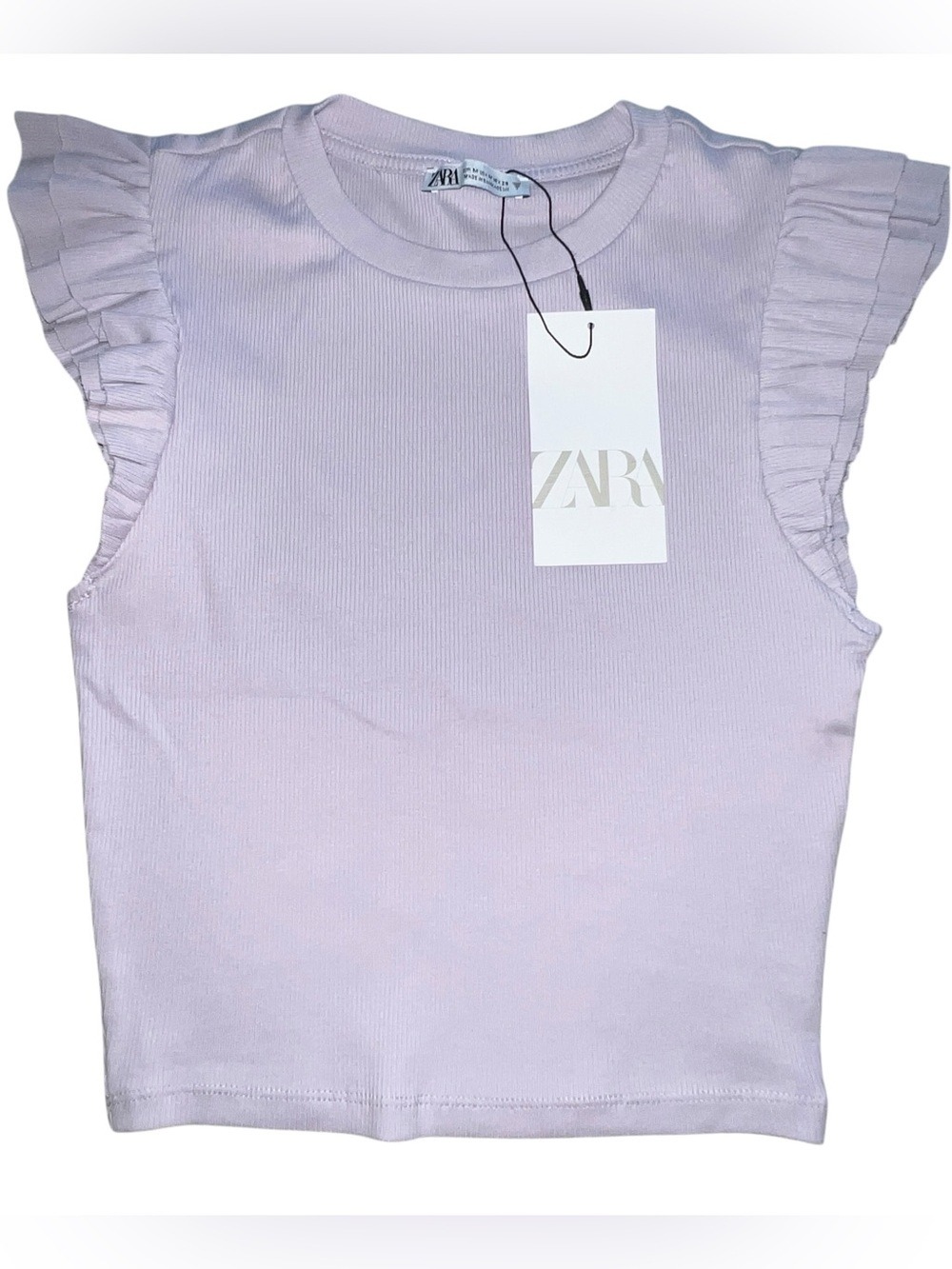 Zara Ruffled Cap Sleeve Ribbed Tank Top Pale Pink/Purple size Medium NWT